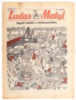 1954 Ludas Matyi X. évf. 28. sz., 1954. július 8., Szerk.: Gádor Béla, Tabi László, lyukasztással, szakadással, a hátoldalon szöveget is érintő hiánnyal, 8 p.