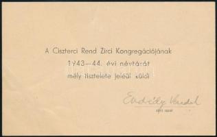 1943 Endrédy Vendel (18995-1941) zirci apát aláírása kártyán