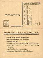 Faluban, városban, minden házban Telefon. Hátoldalon értesítés (budapesti) új távb. állomás felszere...