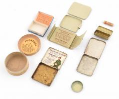 8 db magyar gyógyszeres doboz (Algedrin, Mentanol, Eucarbon, Aspirin, stb.), kopásnyomokkal