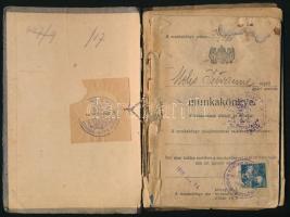 1918 Helis Istvánné gyári segédmunkás munkakönyve, több különböző pecséttel (Magyar Lőszergyár Rt., M. Kir. Dohánygyár, stb.)