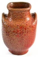 Retró iparművész váza, repesztett mázas kerámia, jelzés nélkül, apró mázhibákkal, m: 19,5 cm