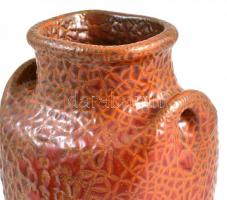 Retró iparművész váza, repesztett mázas kerámia, jelzés nélkül, apró mázhibákkal, m: 19,5 cm