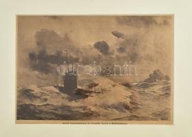 cca 1914-1918 Angol tengeralattjáró és Zeppelin harca a Balti-tengeren, újságrészlet, paszpartuban, 21×30 cm