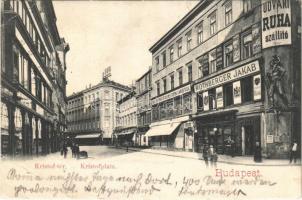 1904 Budapest V. Kristóf tér, Vogel Testvérek Ideiglenes Selyem elárusító üzlete, Rothberger Jakab udvari ruhaszállító (EB)
