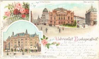 1898 (Vorläufer) Budapest, Népszínház, MÁV nyugdíjintézet palotája, Drechsler vendéglő és kávéház. F. Schmuck floral, litho (EK)