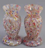 Többrétegű, színes üveg váza, 2 db, hibátlan, m: 11 cm