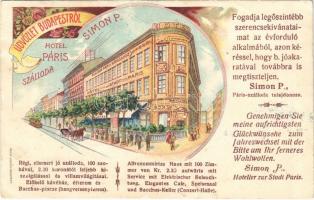 1905 Budapest VI. Simon P. Szálloda Páris Városához, Hotel Paris, Bachus Pince. Pless Ignácz Art Nouveau, floral, litho, Bajcsy-Zsilinszky út 25 (fa)