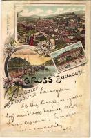 1898 (Vorläufer) Budapest, Császár fürdő, Ferenc József rakpart és Gellérthegy. Kunstanstalt Rosenblatt Art Nouveau, floral, litho (r)