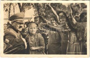 Unerwartete Begegnung. Adolf Hitler with children. NSDAP German Nazi Party propaganda