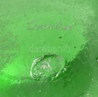 Cenedese jelzéssel zöld üveg asztali váza/kínáló, kis kopásnyomokkal, m: 9×14 cm