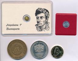 Vegyes 5db-os érme és emlékérem tétel, közte DN Bonaparte Napóleon jelzetlen modern mini Au pénz, lezárt, eredeti műanyag tokban (0.333/10mm) T:1-2