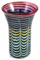 Eisch jelzéssel irizáló üveg váza, hibátlan, m: 10,5 cm