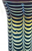 Eisch jelzéssel irizáló üveg váza, hibátlan, m: 10,5 cm