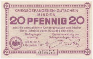 Német Birodalom / Minden hadifogolytábor 1917. 20pf T:I German Empire / Minden POW camp 1917. 20 Pfennig C:UNC