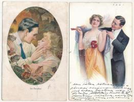 12 db RÉGI motívum képeslap vegyes minőségben: amerikai művész hölgyek / 12 pre-1945 American art mo...