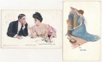 12 db RÉGI motívum képeslap vegyes minőségben: amerikai művész hölgyek / 12 pre-1945 American art mo...