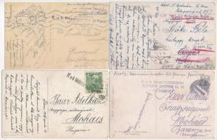 12 db RÉGI képeslap hátoldalukon katonai pecsételések, alakulat bélyegzések / 12 pre-1945 postcards with military cancellations