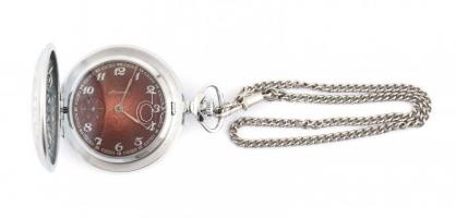 Molnija mechanikus zsebóra, fém lánccal, újszerű állapotban. d: 50 mm