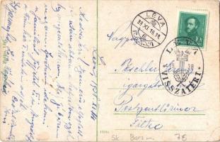 Léva, Levice; várrom / Levicky hrad / castle ruins + "1938 Léva visszatért" So. Stpl. (EK)