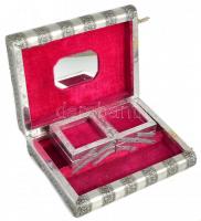 Indiai ezüstözött ékszeres doboz, sérülésekkel, 27×21×8 cm