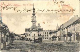 1902 Késmárk, Kezmarok; Felső fő utca, Városháza, üzletek / Hauptplatz u. Rathaus / main street, town hall, shops (fl)