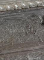 Régi fém ékszertartó doboz, kulcs nélkül, 17×12×14 cm