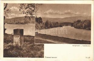 1939 Szob, Ipoly részlet a határhíddal, Trianoni határkő, gőzhajó / Hungarian-Slovakian border