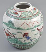 Kínai porcelán váza, kézzel festett, jelzett, hibátlan, m: 19 cm