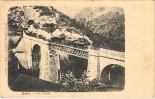Anina, Oravica-Anina, Oravita-Anina; Vasúti hegyipálya, Zsittin-völgyi vasúti híd, viadukt, gőzmozdony. G. Florianschütz / mountain railway bridge, viaduct, locomotive (EK)