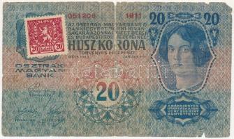 1913. 20K 1811 051206 csehszlovák 20h bélyeggel felülbélyegezve T:III-
