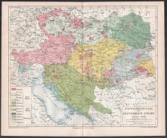cca 1875 Ethnographische Karte von Oesterreich-Ungarn, az Osztrák-Magyar Monarchia néprajzi térképe, Meyers Lexikon, 24x29 cm