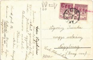 1922 Abaújszántó, Állami elemi iskola és kaszinó. Forgács Lajos kiadása + cenzúra bélyegző (EB)