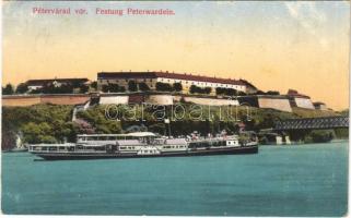 1918 Újvidék, Neusatz, Novi Sad; Pétervárad vár, IMRE gőzhajó, híd / Grad Petrovaradin / Festung Peterwardein / fortress, steamship, bridge (EK)