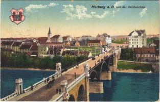 1915 Maribor, Marburg; mit der Reichsbrücke / bridge, coat of arms. A. Schlauer (EK)