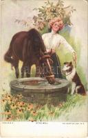 At the well. Lady with horse and dog. The Knapp Co. No. 305-3. (EK)