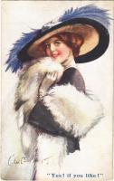 1913 Yes! If you like! Lady art postcard. B.K.W.I. Nr. 861/6. s: C.W. Barber (EK)