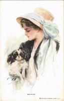 1912 Beauties. Lady art postcard, lady with dog. Reinthal & Newman No. 196. s: Harrison Fisher (EK)