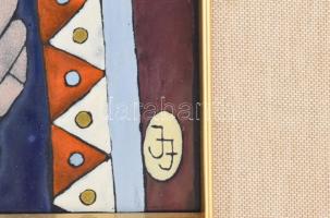 Józsa János (1936-2016): Anya gyermekével. Tűzzománc. Jelzett. Dekoratív keretben, 37x27 cm