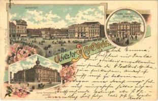 1899 (Vorläufer) Arad, Szabadság tér, színház épület délről nézve, József Kormányzóság palotája / square, theatre, Governing palace. Ottmar Zieher Art Nouveau, floral, litho (EB)