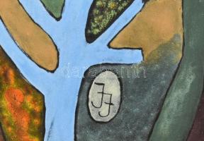 Józsa János (1936-2016): Csodaszarvas. Tűzzománc. Jelzett. Dekoratív keretben, 27x37 cm