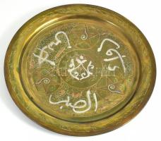 Arab mintás és írásos réz tál, 34 cm