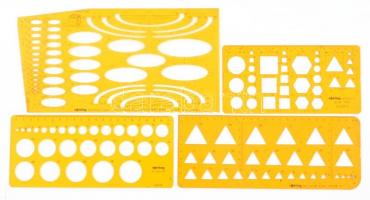 cca 1976-1980 4 db Rotring geometriai sablonos vonalzó, műanyag, 19x9,5 cm és 28x14,5 cm közötti méretben