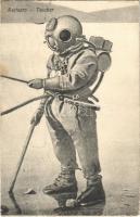 1910 Osztrák-Magyar Haditengerészet búvárja teljes felszerelésben / Sottaero / Taucher der K.u.K. Kriegsmarine. G. Fano 1910. / Austro-Hungarian diver (EB)