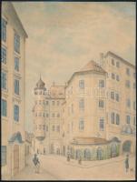 W. Lutz.: A bécsi Küssdenpfennig-Haus. Ceruza. papír. XIX. sz. vége. Jelzett / Vienna Küssdenpfennig-Haus. pencil, paper, 23x17 cm