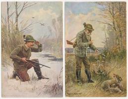2 db RÉGI vadász művész motívum képeslap / 2 pre-1945 hunting art motive postcards