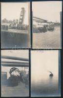 cca 1910-1930 Hazafelé Amerikából, hajózással kapcsolatos képek, 9 db régi fotó és fotólap, egy részük feliratozott, 14x9 cm