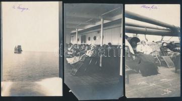 cca 1910-1930 Hazafelé Amerikából, hajózással kapcsolatos képek, 9 db régi fotó és fotólap, egy rész...
