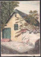 Paulovits Pál (1892-1975): Keresztútnál. Színezett rézkarc, papír, jelzett. Sérült, hiányos. 28×21 cm