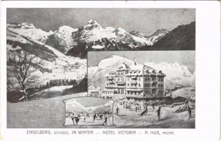 1911 Engelberg, Hotel Victoria im Winter / hotel, winter sport, ski, ice skate (EK)